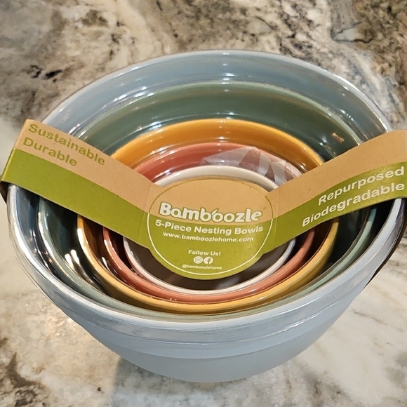 Bamboozle Other - BAMBOO Pastel Nesting Mixing Bowls Set - Blue, Green, Yellow, Orange, Pink
